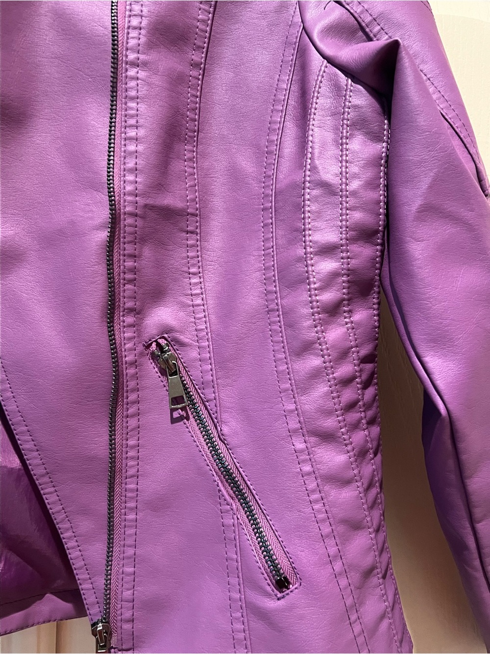 Purple Faux Leather Moto Jacket - Picture 5 of 8
